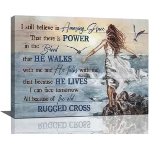 ALAYRA Coastal Wall Art Ocean Girl Pictures Wall Decor Amazing Grace Canvas Painting Prints Home Modern Artwork Home Decoration for Bathroom Bedroom Living Room 12"x16" 01