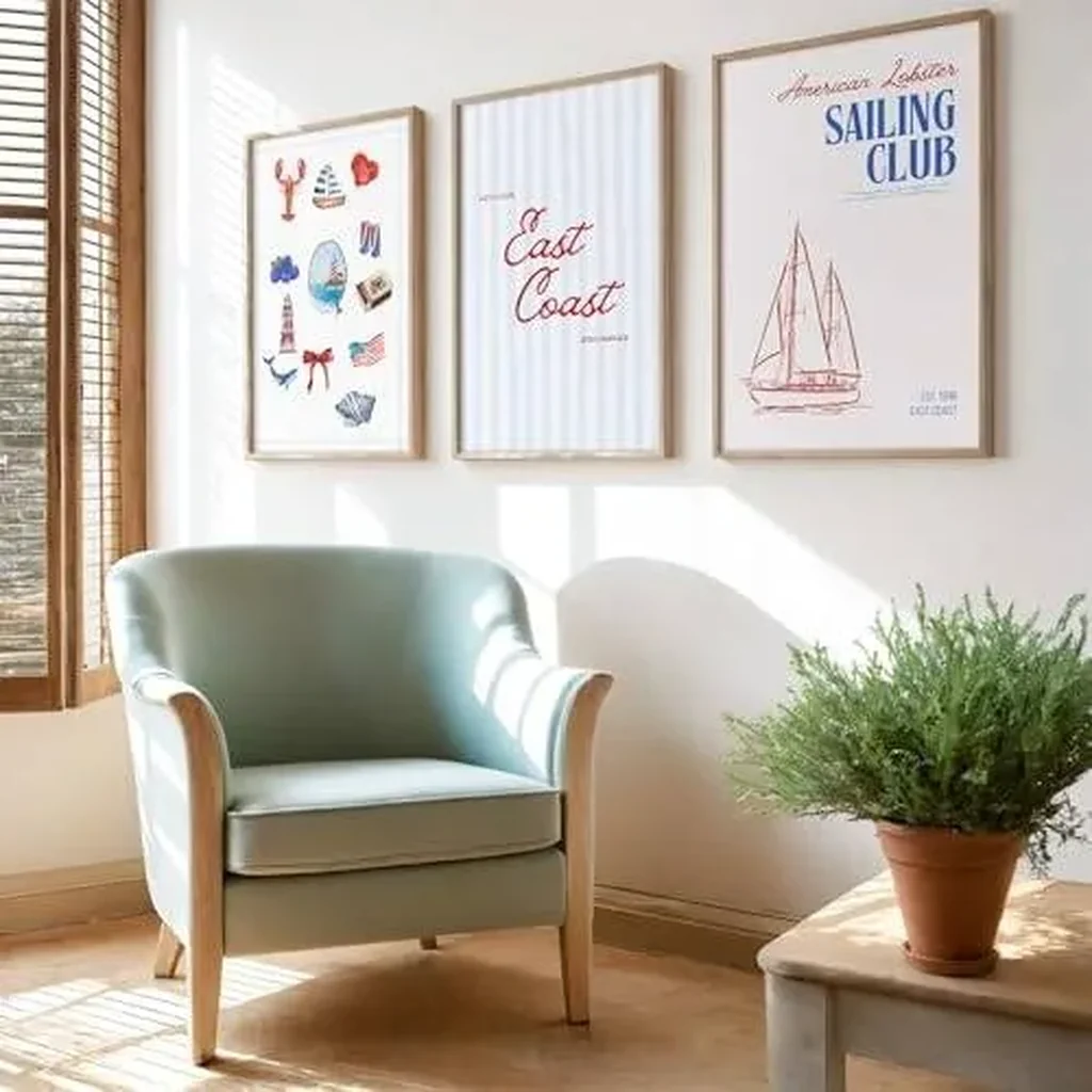 ALAYRA Coastal Wall Art Preppy Aesthetic Wall Decor Trendy East Coast Wall Art Sailboat Prints Vintage Beach Pictures Coastal Poster for Living Room Bedroom 16x24 Inch Unframed Set of 3 01 - Image 3