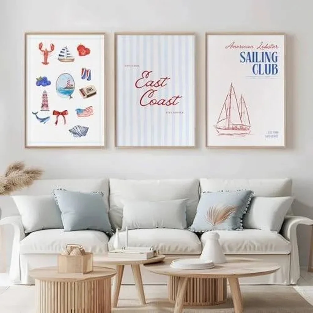 ALAYRA Coastal Wall Art Preppy Aesthetic Wall Decor Trendy East Coast Wall Art Sailboat Prints Vintage Beach Pictures Coastal Poster for Living Room Bedroom 16x24 Inch Unframed Set of 3 01 - Image 4