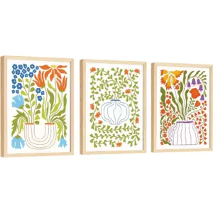 ALAYRA Colorful Floral Wall Art - 12x16 Scandinavian Decor, Potted Plant Aesthetic Pictures, Colorful Vase and Flower Posters, Abstract Botanical Prints for Bedroom Decorations (UNFRAMED) 01