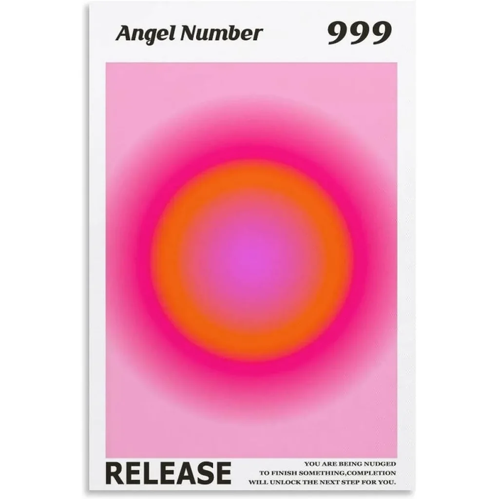 ALAYRA Colorful Gradient Aura Angel Numbers Poster Aesthetic Inspirational Quotes Wall Art Canvas Prints Pictures for Bedroom (12x16inch-Unframe, AngelNO-999) 01