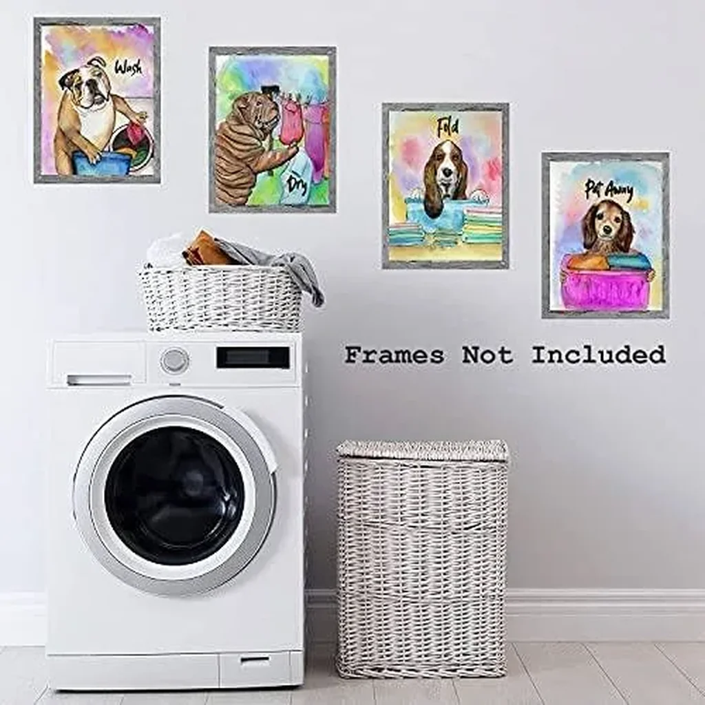 ALAYRA Colorful Puppies Laundry Room Art Decor Poster, Dog Doing Laundry, Funny Laundry Room Saying Wash Dry Fold Repeat Poster, Canvas Wall Art Printing for Home Decoration, Set of 4(8"X10", Unframed - Image 2