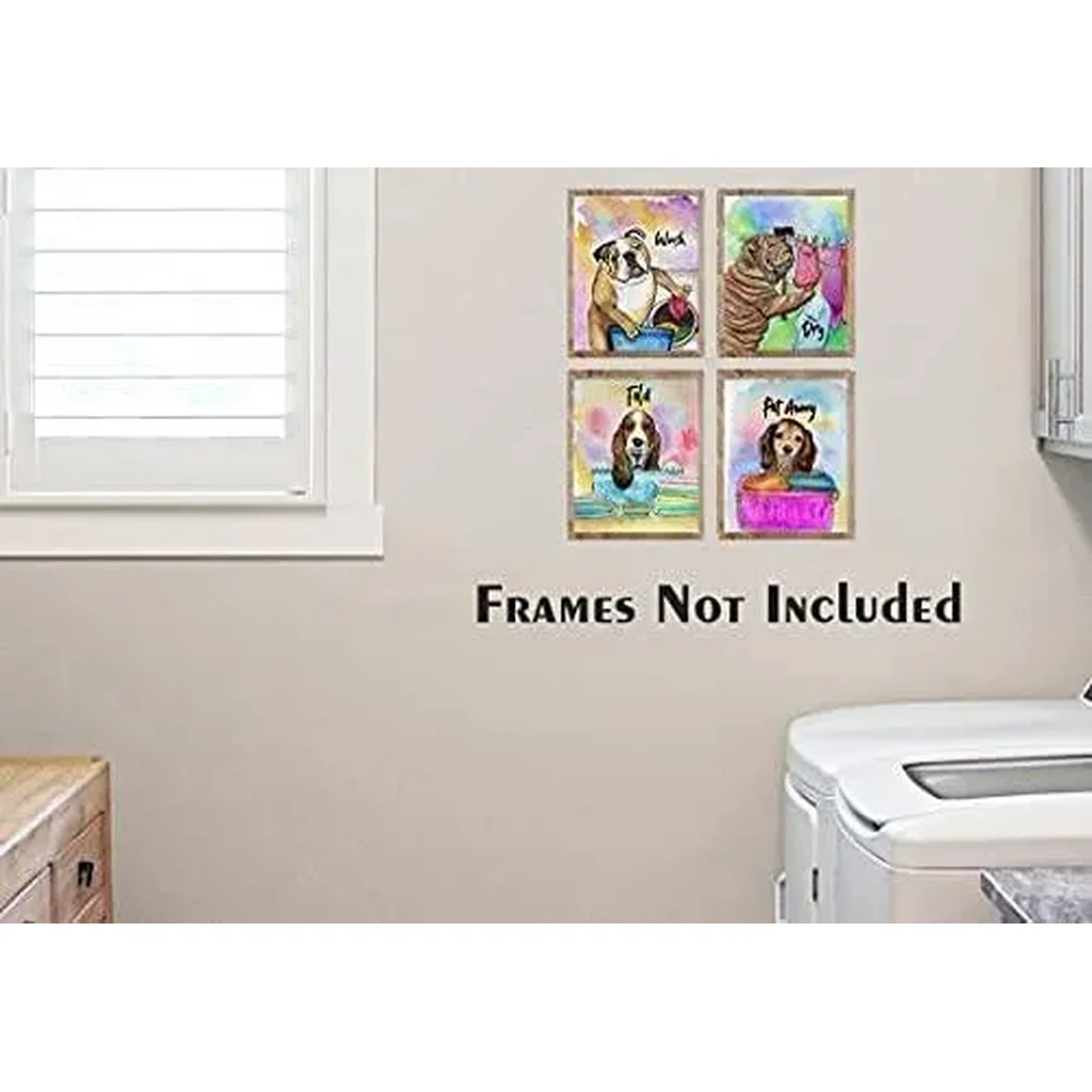 ALAYRA Colorful Puppies Laundry Room Art Decor Poster, Dog Doing Laundry, Funny Laundry Room Saying Wash Dry Fold Repeat Poster, Canvas Wall Art Printing for Home Decoration, Set of 4(8"X10", Unframed - Image 3