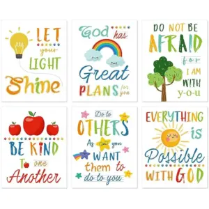 ALAYRA Colorful Rainbow Art Print, Kids Inspirational Quote Canvas Posters Set of 6(8X10, Unframed), Be Kind Bible Verse Wall Art for Children s Classroom, Sunday School Decor. 01