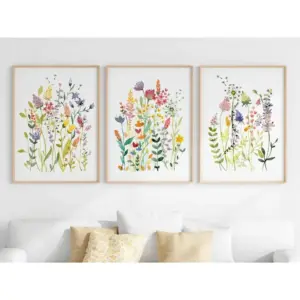 ALAYRA Colorful Wildflower Wall Art Set of 3 Botanical Wall Art Flower Canvas Wall Art Floral Prints Flower Pictures Wall Decor Floral Painting for Living Room Bedroom Decor 12x16 Inch UNFRAMED 01