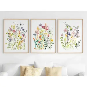 ALAYRA Colorful Wildflower Wall Art Set of 3 Botanical Wall Art Flower Canvas Wall Art Floral Prints Flower Pictures Wall Decor Floral Painting for Living Room Bedroom Decor 16x24 Inch UNFRAMED 01