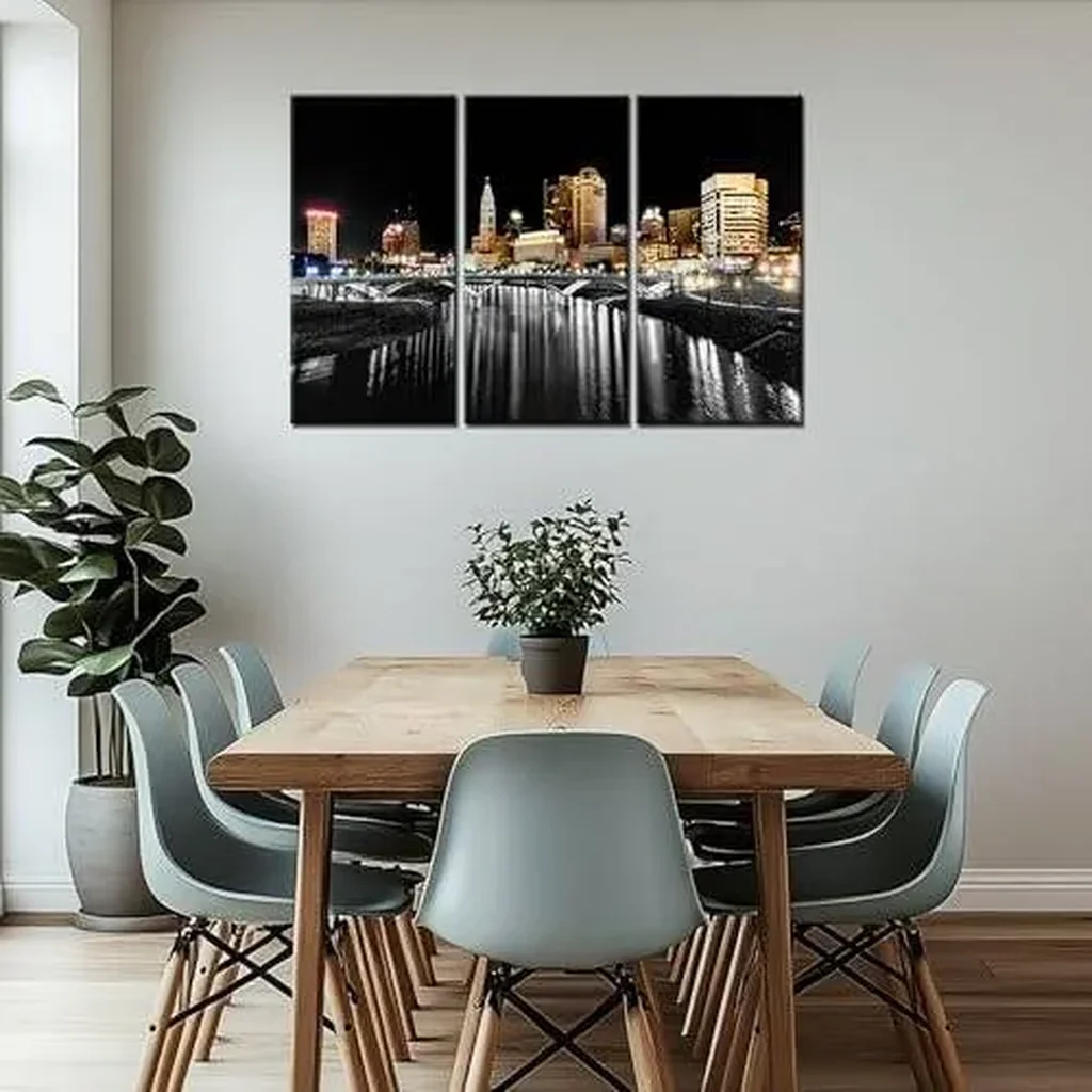 ALAYRA Columbus Ohio Wall Art Artwork Canvas Print for Living Room Nature Landscape Pictures Framed Columbus Skyline Night Wall Decor View Painting Poster Home Bedroom Decorations(48''Wx32''H) 01 - Image 3