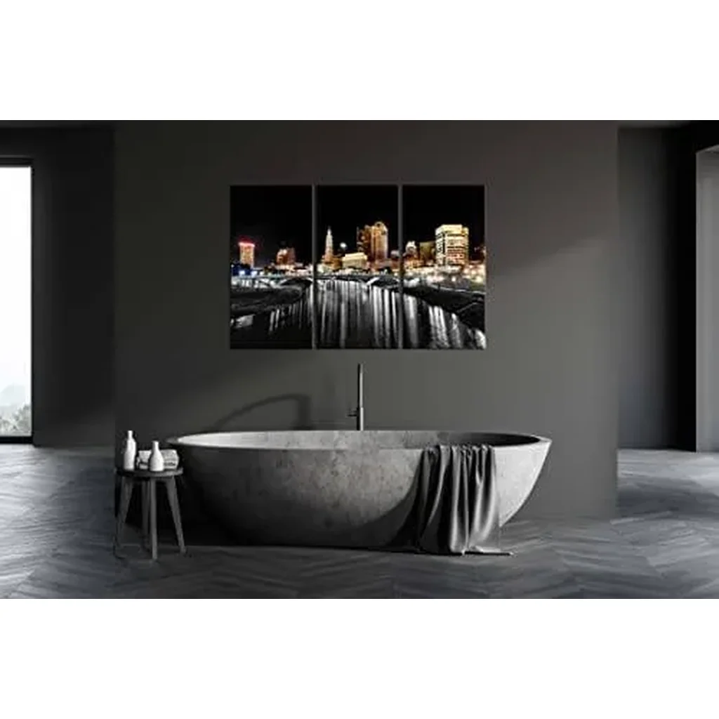 ALAYRA Columbus Ohio Wall Art Artwork Canvas Print for Living Room Nature Landscape Pictures Framed Columbus Skyline Night Wall Decor View Painting Poster Home Bedroom Decorations(48''Wx32''H) 01 - Image 4