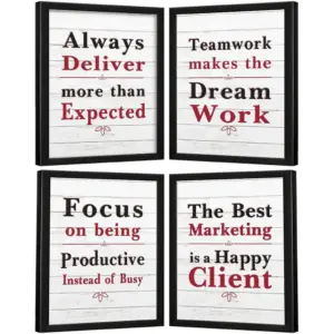 ALAYRA Composite Wood Suitable Poster for Office quotes frames, wall decor, interior, motivational (Red, 34 cm x 27 cm x 4 cm) -Set of 4 01