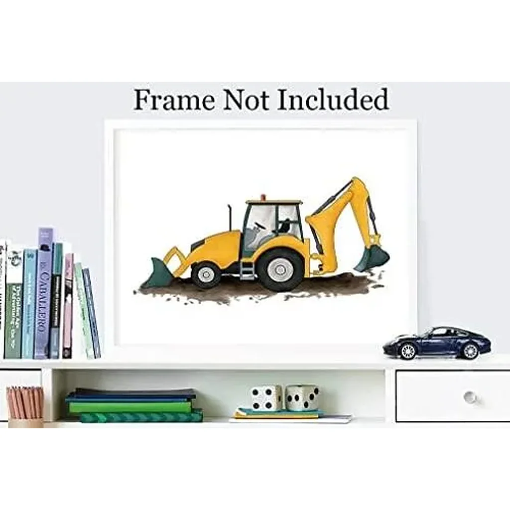 ALAYRA Construction Car Poster, Transport Vehicle Wall Art for Kids Room, Excavator Crane Trucks Art Prints for Nursery, Cartoon Car Canvas Picture for Boys Bedroom Classroom Decoration(Set of 6, Unfr - Image 5