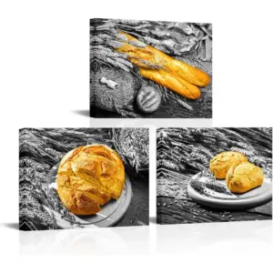 ALAYRA Contemporary Black and White Kitchen Wall Art Decor for Bakeries Bread Pictures Framed Artwork Easy to Hang 01