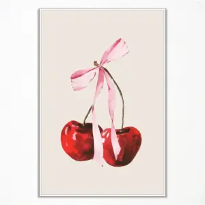 ALAYRA Coquette Cherry Bow Canvas Art Feminine Pink Poster for Girls' Bedroom Trendy Preppy Decor 12x16 Inch Unframed (12x16 Inch) 01