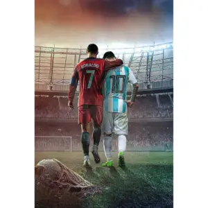 ALAYRA Cristiano Ronaldo & Lionel Messi Football Stars Canvas Poster Unframed Wall Art Decor 16in x 24in (Cristiano Ronaldo and Lionel Messi) 01