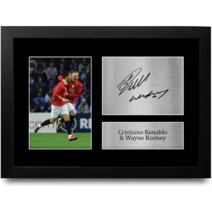 ALAYRA Cristiano Ronaldo & Wayne Rooney Gifts Printed Signed Autograph Picture for Football Fans and Supporters - A4 Framed 01