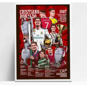 ALAYRA Cristiano Ronaldo Legendary Career Framed Poster For Gifting/For Room Decor/For Football Fans (A4, WHITE) 01