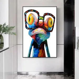 ALAYRA Cute Frog Wall Art Canvas Paintings Colorful Funny Frog with Glasses Pictures, Abstract Animals Canvas Wall Art Posters Prints for Bedroom Living Room Kitchen Bathroom Office Wall Decor 01