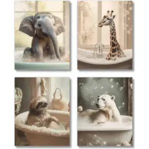 ALAYRA Cute Funny Bathroom Decor Wall Art Prints (UNFRAMED 8 x 10 Set of 4) Restroom Powder Room Wash Laundry Room Wall Decor Signs - Animals in Bathtub 01