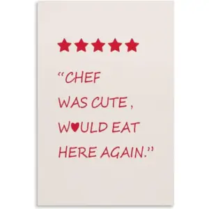 ALAYRA Cute Kitchen Canvas Wall Art, Funny Kitchen Quotes Decor Minimalist Red Heart Stars Aesthetic Poster Chef Was Cute Print, Trendy Cooking Art Signs ( 01-5 stars, 16x24inch-Unframe) 01