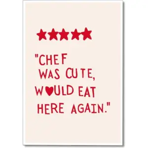 ALAYRA Cute Kitchen Canvas Wall Art, Minimalist Heart Stars Aesthetic Poster, Funny Red Kitchen Quotes Decor Chef Was Cute Print, Chef Signs Decoration Trendy Cooking Art 16x24in Unframed 01