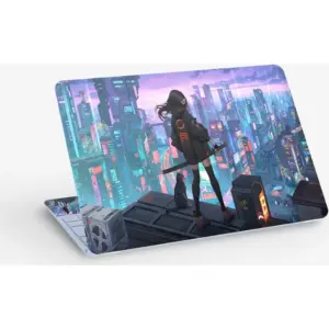 ALAYRA Cyberpunk Anime Girl Cat Sci Fi City, Laptop Skin Sticker Decal, 13.3 14 15 15.4 15.6 Inch Laptop Universal Vinyl Skin Sticker Cover, Dustproof, Waterproof, Decal Protector With Free 2 Wrist Pa