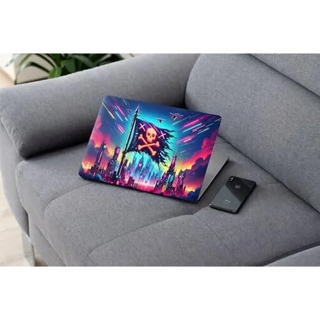 ALAYRA Cyberpunk Pirate Flag Digital Art, Laptop Skin Sticker Decal, 13.3 14 15 15.4 15.6 Inch Laptop Universal Vinyl Skin Sticker Cover, Dustproof, Waterproof, Decal Protector With Free 2 Wrist Pads - Image 2