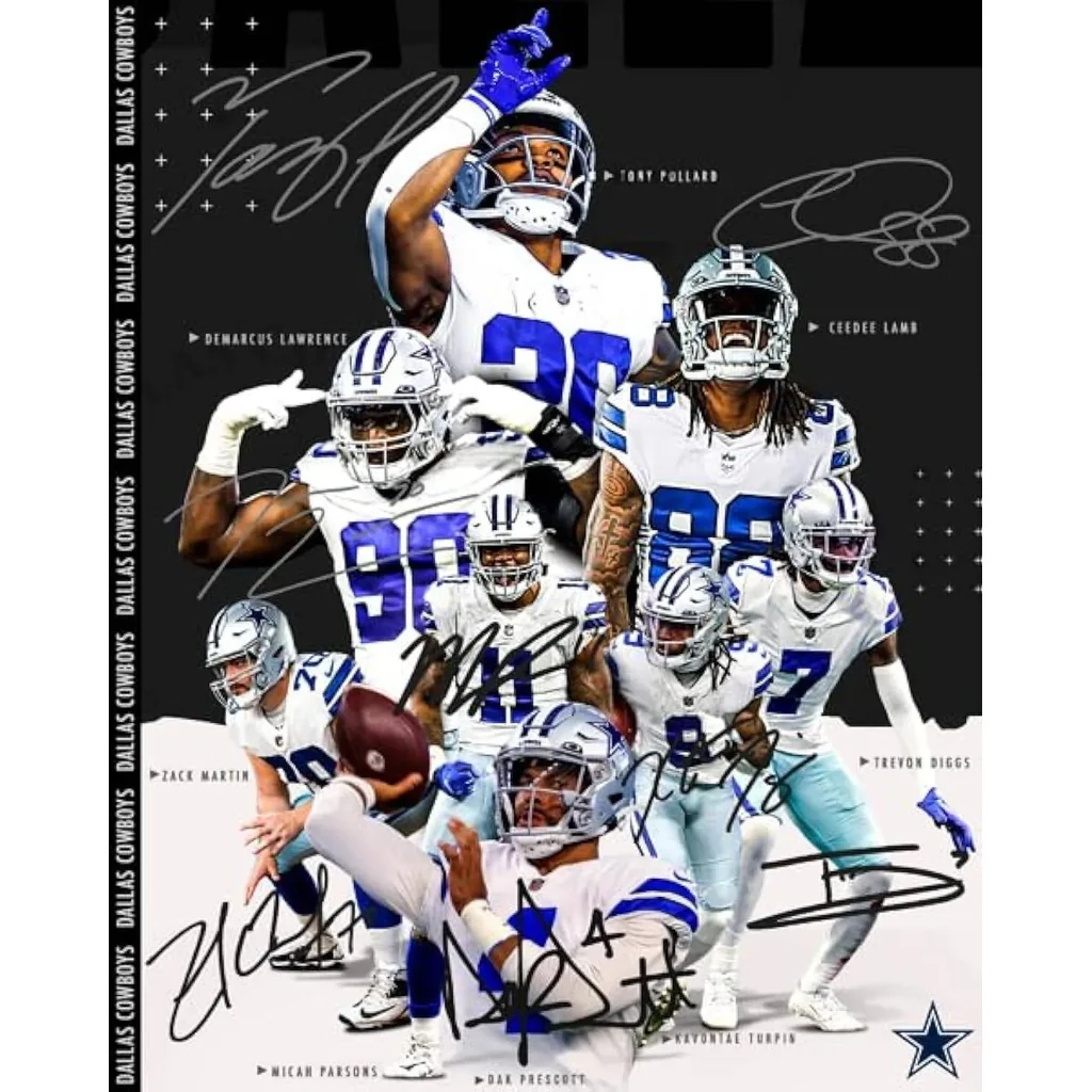 ALAYRA Dak Prescott Tony Pollard Micah Parsons Lamb Martin Lawrence Turpin Signed Photo Autograph Print Wall Art Home Decor 01