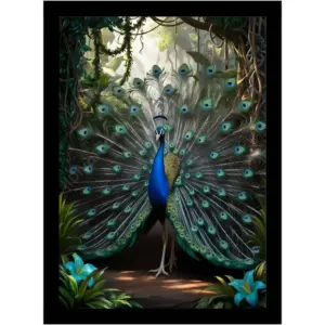 ALAYRA Dancing Peacock Wall Dcor Vastu-Positive Painting, 10x14 Inch Black Wooden Frame for Living Room & Home Decoration 01