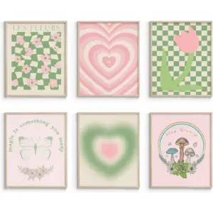 ALAYRA Danish Pastel Abstract Aesthetic Wall Art Decor Posters for Room Aesthetic (Unframed 11x14, Green and Pink) 01