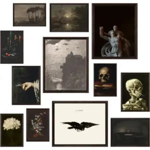 ALAYRA Dark Academia Room Decor - Gothic Home Decor, Moody Halloween Decor, Dark Academia Aesthetic Pictures, Creepy Posters Goth Art Prints, Edgy Witchy Gallery Wall Art for Bedroom (Unframed) 01