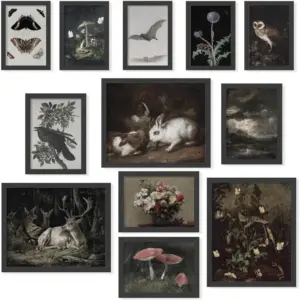ALAYRA Dark Cottagecore Decor - Dark Academia Room Decor, Cottage Core Wall Decor, Gothic Animal Prints Nature Posters, Vintage Mushroom Art Whimsical Decor for Home Bedroom (8x10 Unframed) 01
