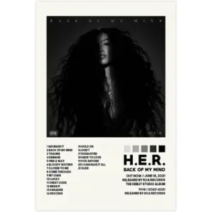 ALAYRA Darxan H.E.R Poster Back Of My Mind Poster Album Cover Posters Canvas Poster Bedroom Decor Sports Landscape Office Room Decor Gift Unframe-style 12x18inch(30x45cm) 01