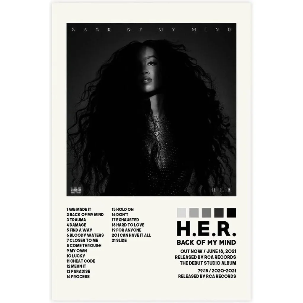 ALAYRA Darxan H.E.R Poster Back Of My Mind Poster Album Cover Posters Canvas Poster Bedroom Decor Sports Landscape Office Room Decor Gift Unframe-style 12x18inch(30x45cm) 01