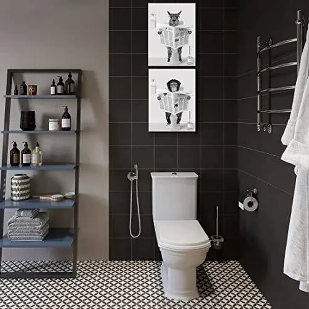 ALAYRA DAZZLING BEAUTY Funny Bathroom Canvas Wall Art Decor - Monkey Reading Newspapers on Toilet Pictures Poster Prints Giclee Artwork for Bathroom Home Walls Decorations, Ready to Hang 12"x16"x1 Pcs - Image 4