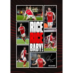 ALAYRA Declan Rice - " Rice Rice Baby " Signed A4 Montage Photo Print With Pre-Printed Signtures Which Would Make A Great Gift For Any Fan. 01