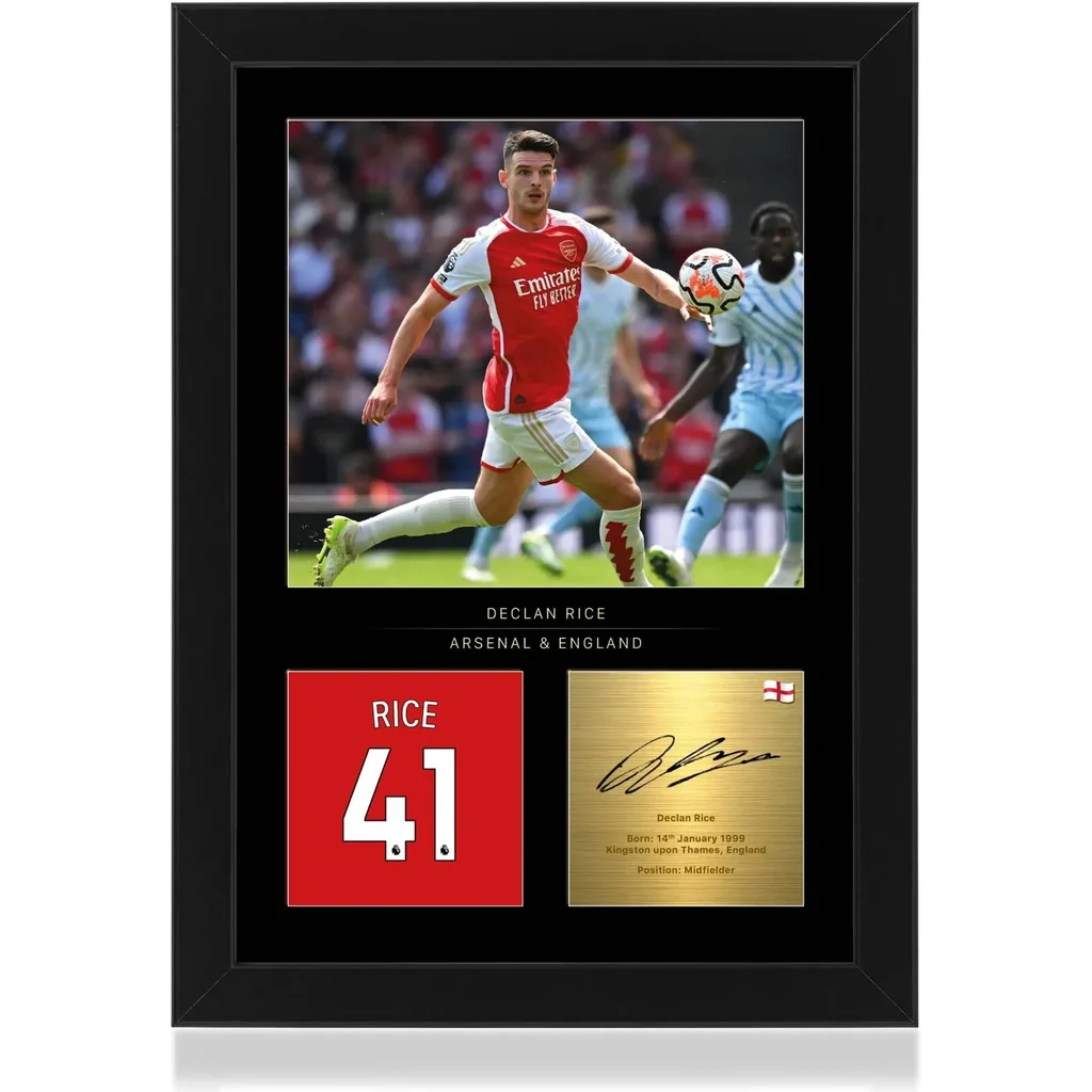 ALAYRA Declan Rice A4 Framed Photo Display - Reproduced Digital Signature - Gift For Arsenal Fans 01