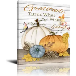 ALAYRA Decor Canvas Autumn Flower Painting Gratitude Turns What We Have Into Enough Thanksgiving Quote Print Artwork Fall Prints Home Decorative For Living Room Bedroom 12x16inch 01