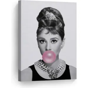 ALAYRA Design Audrey Pink Bubble Gum Black and White Canvas Print Pop Art Home Decor/Iconic Wall Art/Gallery Wrapped Canvas Art Stretched/Ready to Hang (12 x 8) 01