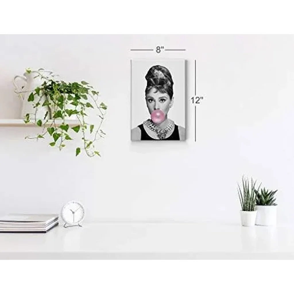 ALAYRA Design Audrey Pink Bubble Gum Black and White Canvas Print Pop Art Home Decor/Iconic Wall Art/Gallery Wrapped Canvas Art Stretched/Ready to Hang (12 x 8) 01 - Image 2