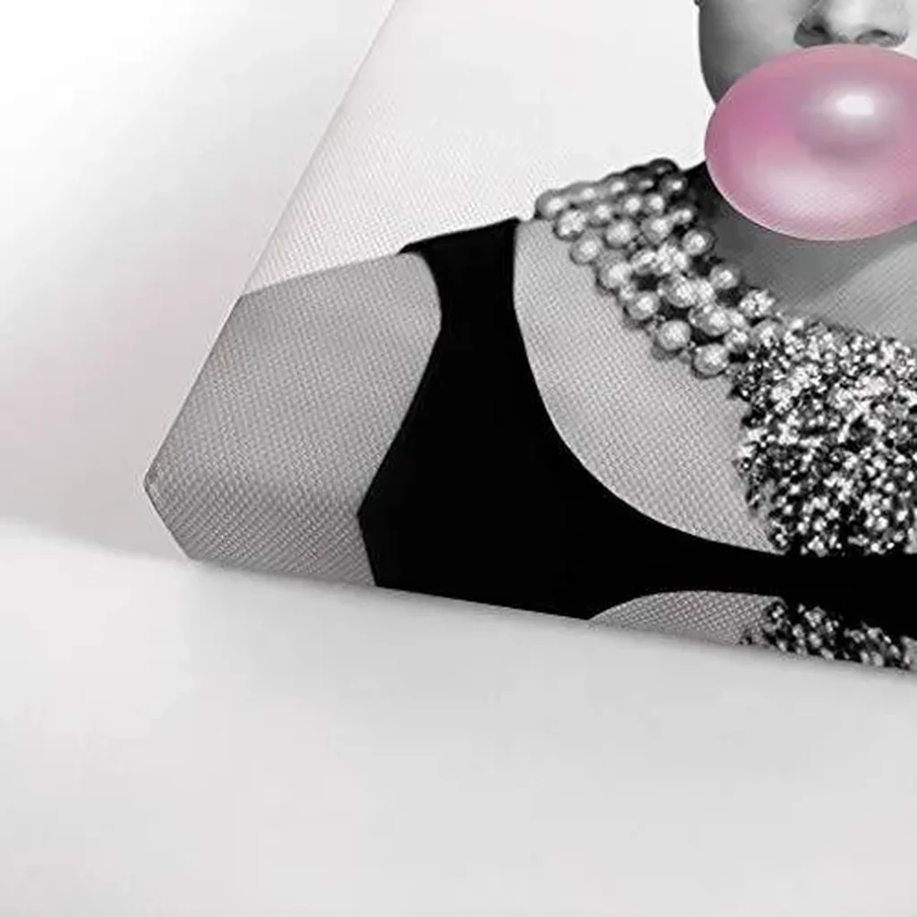 ALAYRA Design Audrey Pink Bubble Gum Black and White Canvas Print Pop Art Home Decor/Iconic Wall Art/Gallery Wrapped Canvas Art Stretched/Ready to Hang (12 x 8) 01 - Image 3