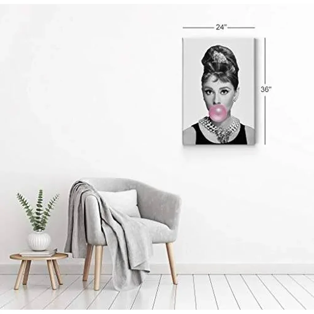 ALAYRA Design Audrey Pink Bubble Gum Black and White Canvas Print Pop Art Home Decor/Iconic Wall Art/Gallery Wrapped Canvas Art Stretched/Ready to Hang (12 x 8) 01 - Image 5