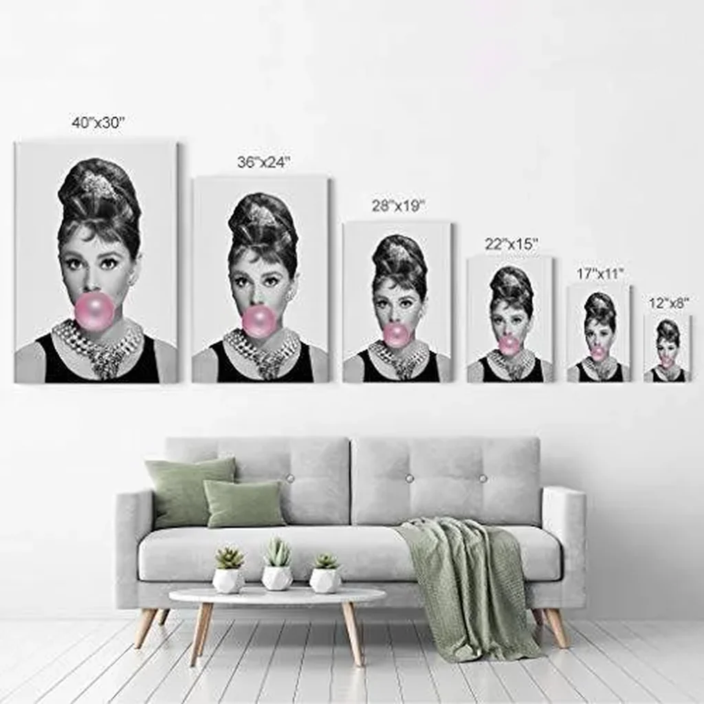 ALAYRA Design Audrey Pink Bubble Gum Black and White Canvas Print Pop Art Home Decor/Iconic Wall Art/Gallery Wrapped Canvas Art Stretched/Ready to Hang (12 x 8) 01 - Image 6