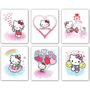 ALAYRA Design Hello Kitty Prints - Unframed Set of 6 (8x10 Inch) - Kawaii Poster Decor for Room, Bedroom, Nursery, Girls Room 01