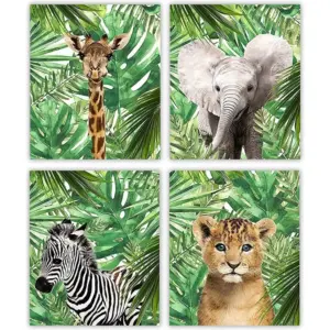 ALAYRA Designs by Maria Inc. Jungle Safari Baby Animals Nursery Decor Art Set of 4 (Unframed) Wall Prints 8x10 01