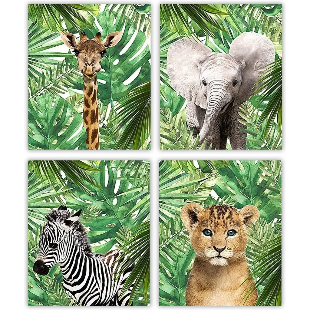 ALAYRA Designs by Maria Inc. Jungle Safari Baby Animals Nursery Decor Art Set of 4 (Unframed) Wall Prints 8x10 01