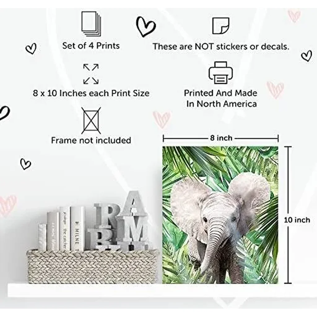ALAYRA Designs by Maria Inc. Jungle Safari Baby Animals Nursery Decor Art Set of 4 (Unframed) Wall Prints 8x10 01 - Image 2