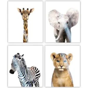 ALAYRA Designs by Maria Inc. Safari Baby Animals Nursery Decor Art Set of 4 (Unframed) Wall Prints (8x10) 01