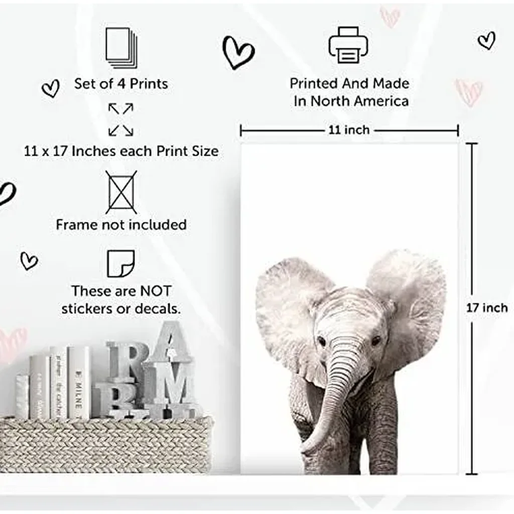 ALAYRA Designs by Maria Inc. Safari Baby Animals Nursery Decor Art - Set of 4 UNFRAMED Wall Prints (Option 2 (11x17) 01 - Image 2