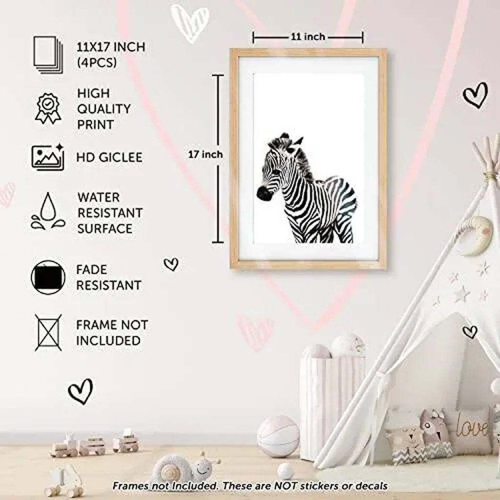 ALAYRA Designs by Maria Inc. Safari Baby Animals Nursery Decor Art - Set of 4 UNFRAMED Wall Prints (Option 2 (11x17) 01 - Image 4