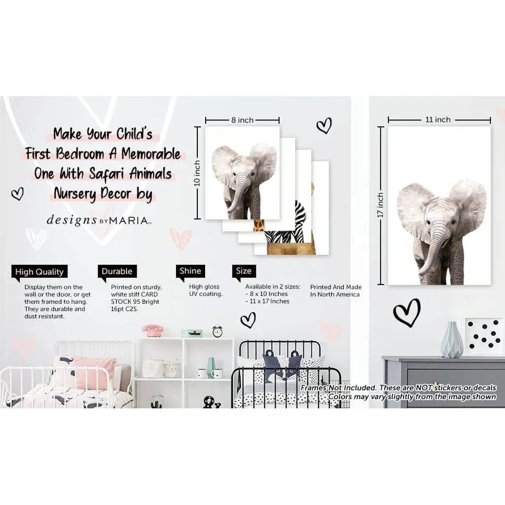 ALAYRA Designs by Maria Inc. Safari Baby Animals Nursery Decor Art - Set of 4 UNFRAMED Wall Prints (Option 2 (11x17) 01 - Image 5