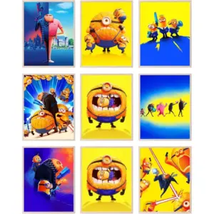 ALAYRA Despicable Me 4 Wall Art - Minion Bedroom Decor, Minions Poster, Despicable Me Party Decorations, Kids Movie Posters, Wall Decor Artwork for Kids Room - Unframed Set of 9 (8x10) 01